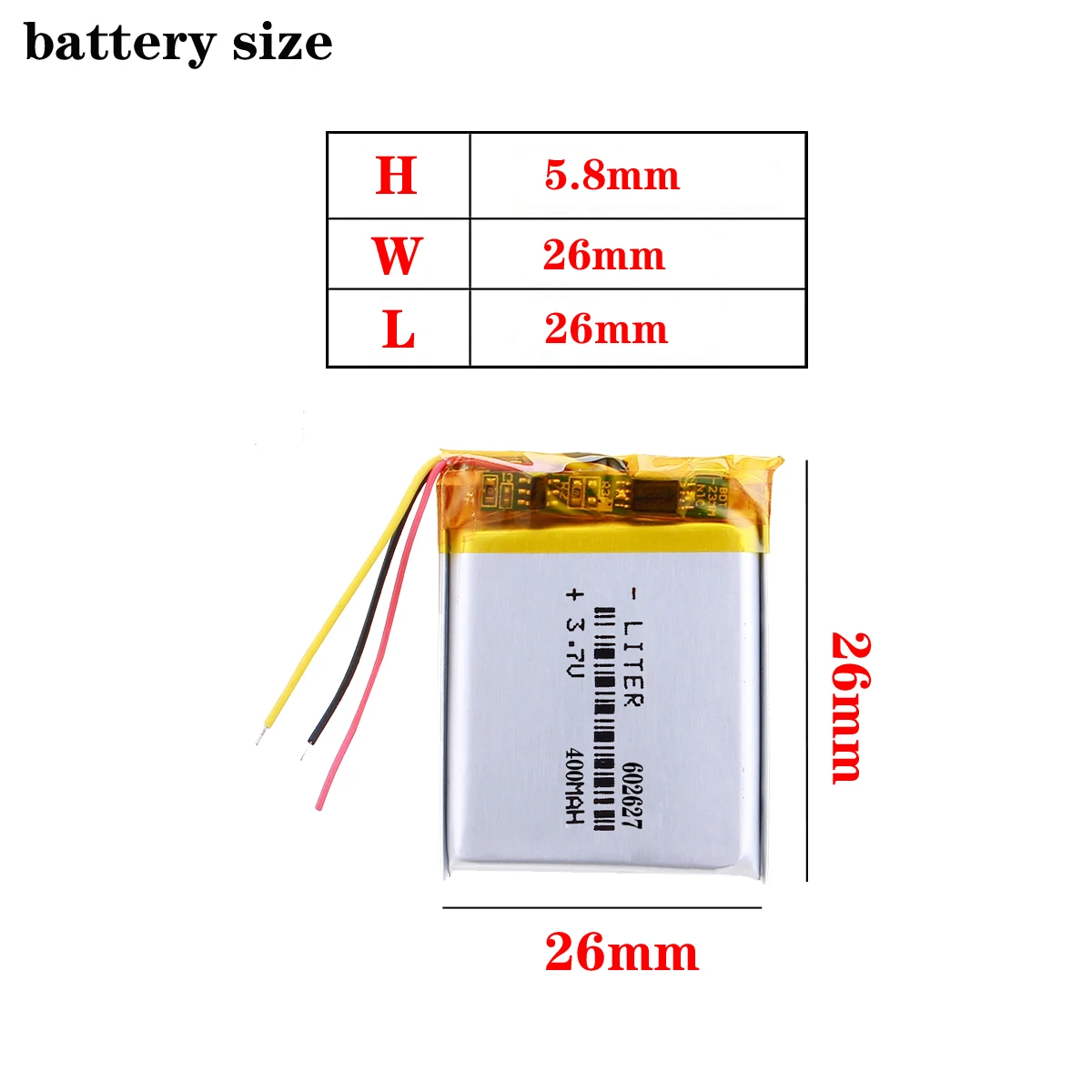 3.7V 400mAH 602627 602626 PLIB polymer lithium ion / Li-ion battery for SMART WATCH