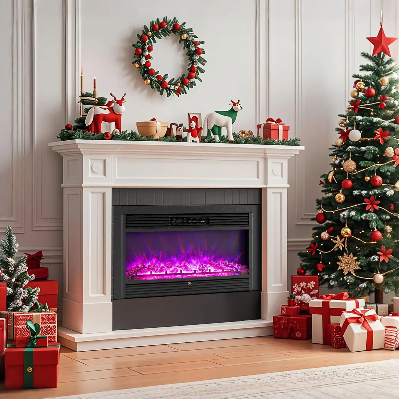 36 Inches Electric Fireplace Insert, 750W/1500W Recessed Fireplace Heater with Remote Control, 8H Timer, Overheat