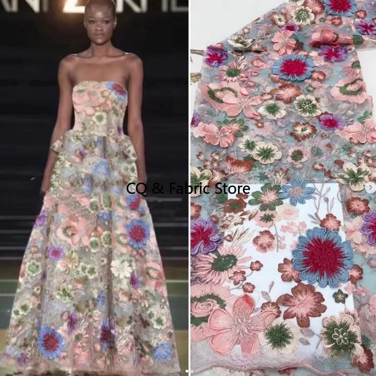 

Multicolored 3d flower embroidery Lace Fabric colorful floral Tulle Fabric For Girl Dress Tutu Dress Wedding Dress Bridal Veil