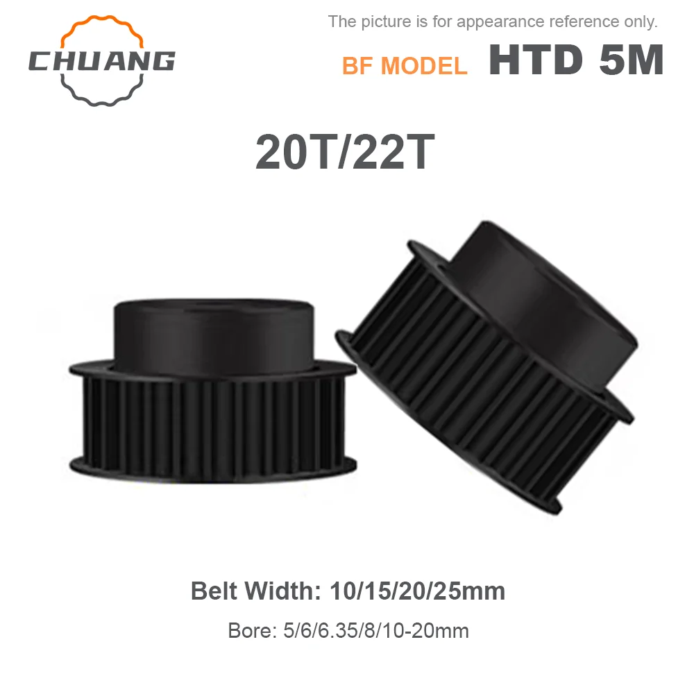 

45 steel HTD 5M Timing Belt Pulley BF-Type 20T 22Teeth Keyway Hole 5/6/6.35/8-20mm For 10/15/20/25mm Wide Belt 20T 22Teeth