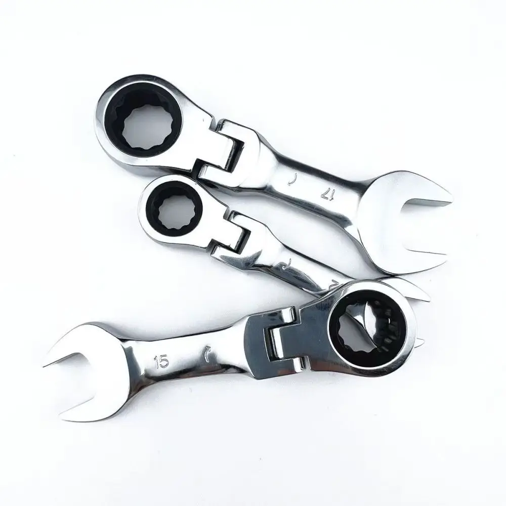 Handheld Ratchet Wrench Metric 6mm To 19mm Open Ring Spanner Chrome Plated Manual Repair Equipment Lightweight Compact Tool