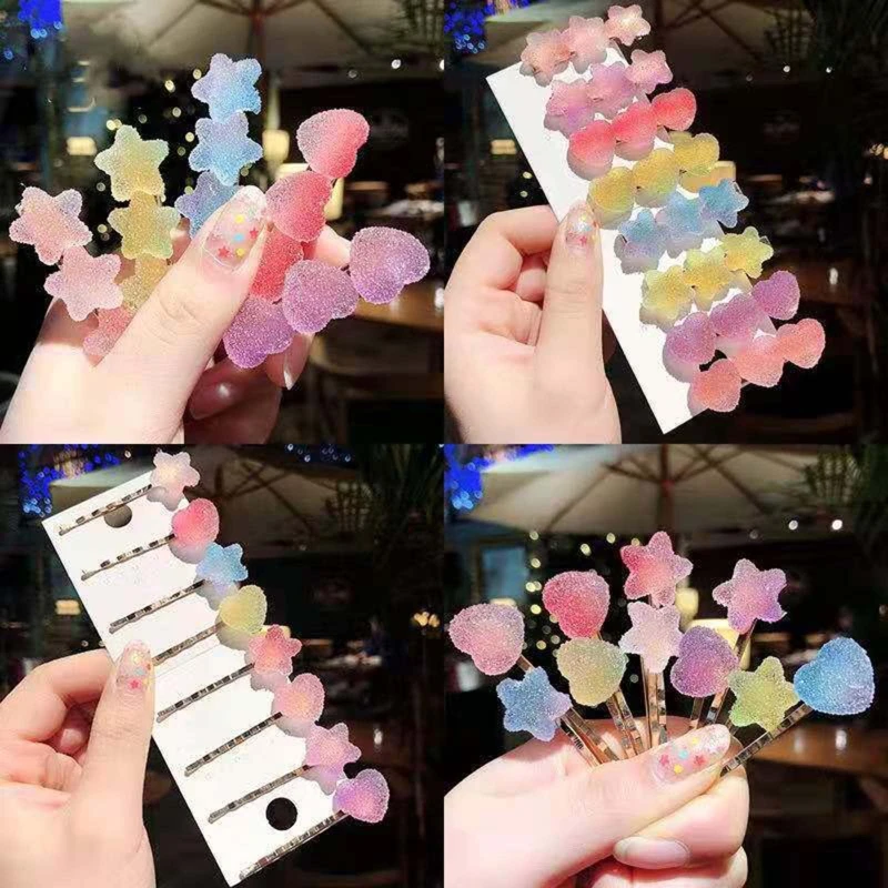 

652F for Creative Hairpin Resin Molds Cartoon Bear Star Heart Shaped Epoxy Mold DIY C