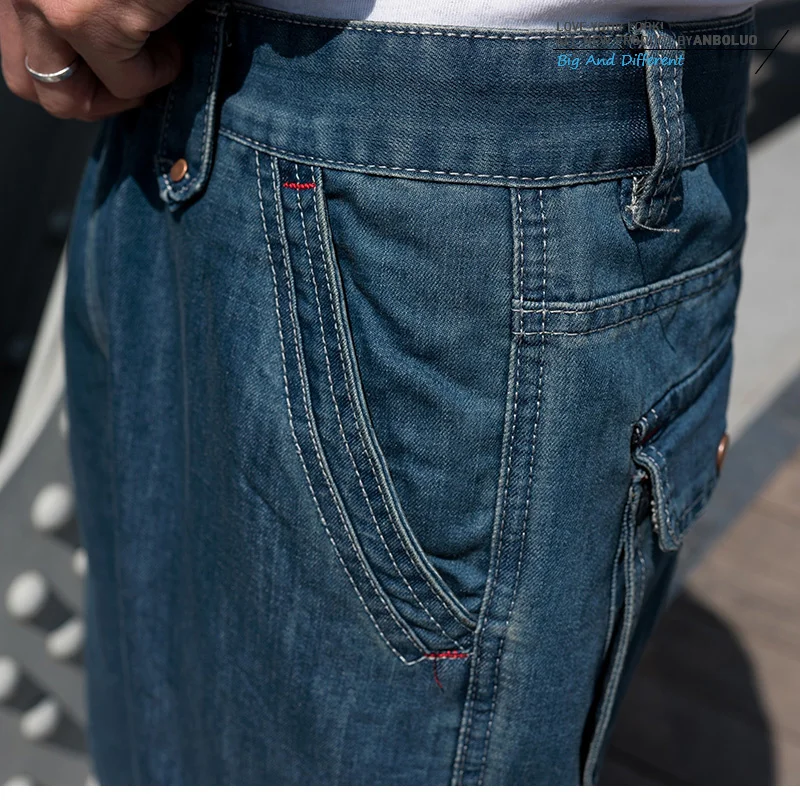 Summer Denim Cargo Cropped Pants Big Pocket Men\'s Shorts Hip Hop Loose Plus Fat Size Jean Short Male