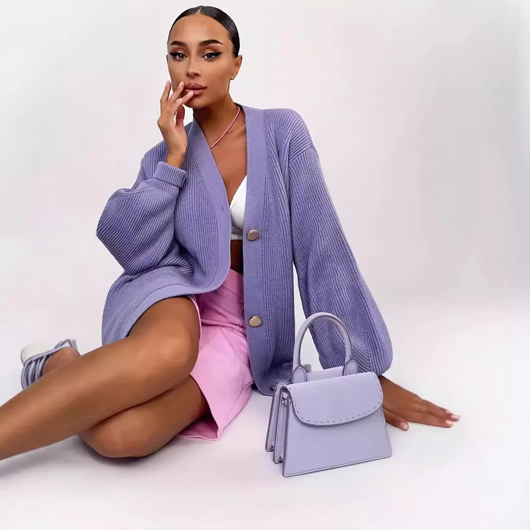 المرأة منتصف طول محبوك سترة سترة معاطف 2025 ملابس خارجية فضفاضة سترة معطف لينة التستر موضة الشارع الشهير سيدة القمم