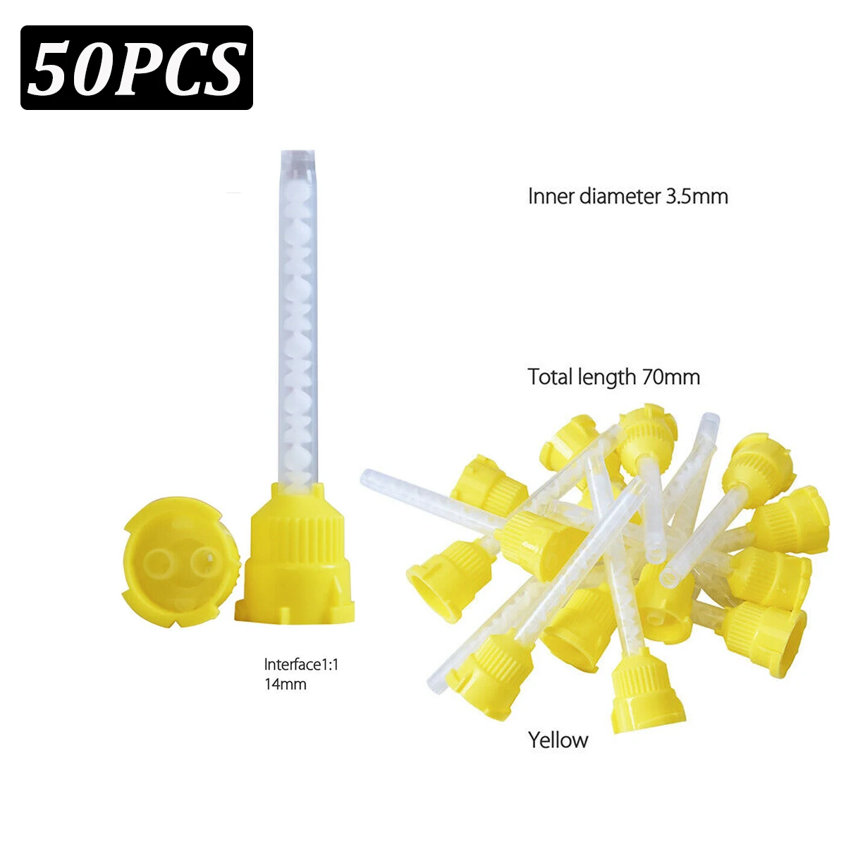 

50pcs Dentistry Materials Dental Impression Mixing Tips Yellow Intraoral Tip Disposable Silicone Rubber Mixing Head Mixing Tube