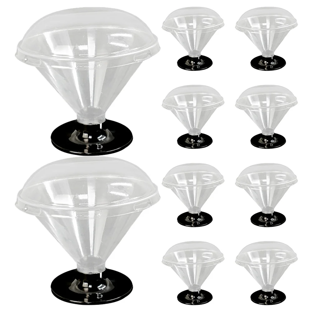 

10pcs Sweet Dessert Cups Clear Lidded Disposable Parfaits Cups For Party Ice Cream Wine Serving Reusable Plastic Goblet Footed