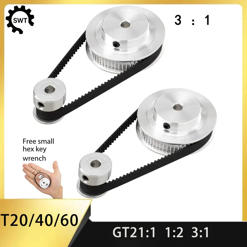 2GT synchronous belt pulley 20/40/60 teeth inner hole 5mm/8mm GT21:1 1:2 3:1 belt width 6mm