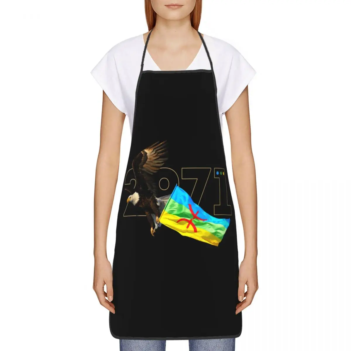 Custom Amazigh New Year 2971 Apron Women Men Unisex Bib Berber Flag Tifinagh Kitchen Cooking Tablier Cuisine Chef Baking