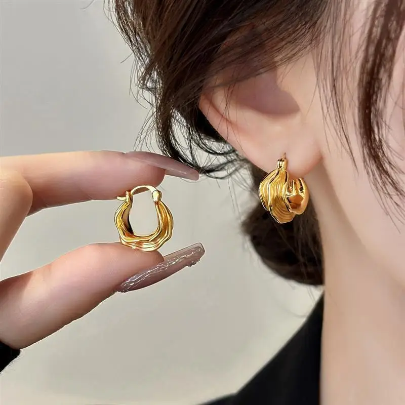 Metal Textured Irregular Wrinkled Ear Cuff Hoop Elegant Unique Premium Quality Lightweight for Women Daily Party Office Travel