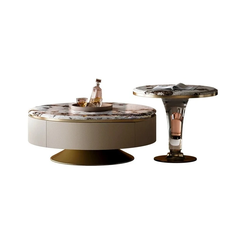 

Light Luxury Round Combination Coffee Table Premium Marble Luxury Modern
