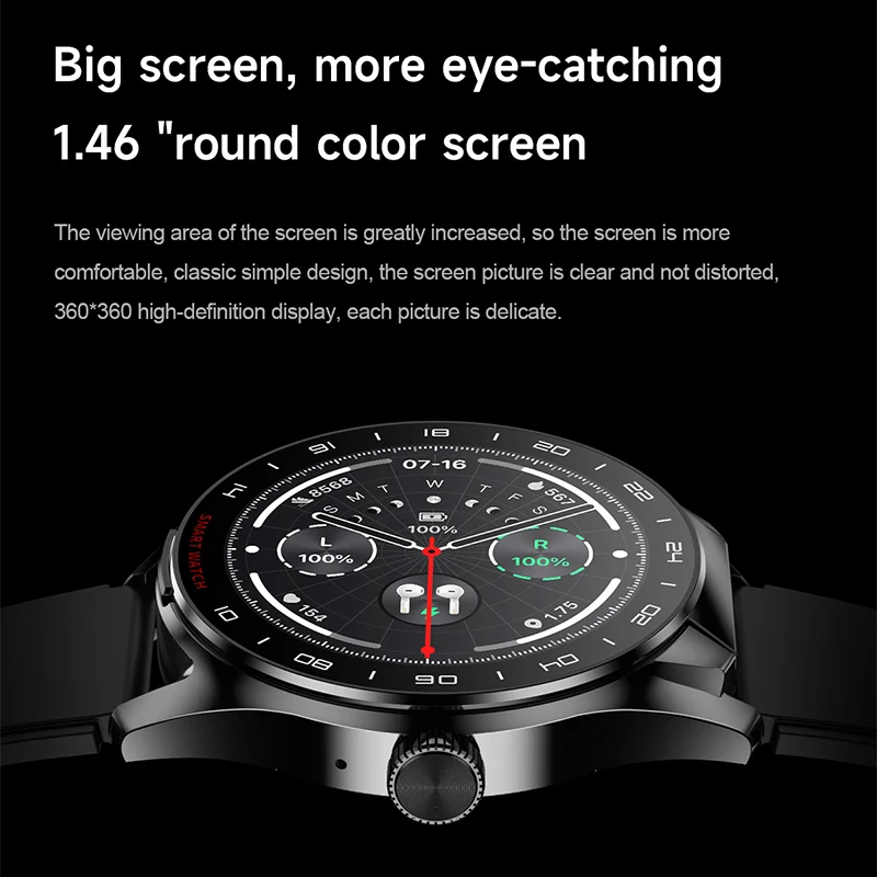 GEJIAN Jam Tangan Pintar Pria Baru Terhubung Bluetooth, Layar HD 1.46 Inci, Jam Tangan Pintar Pemantauan Kesehatan Denyut Jantung