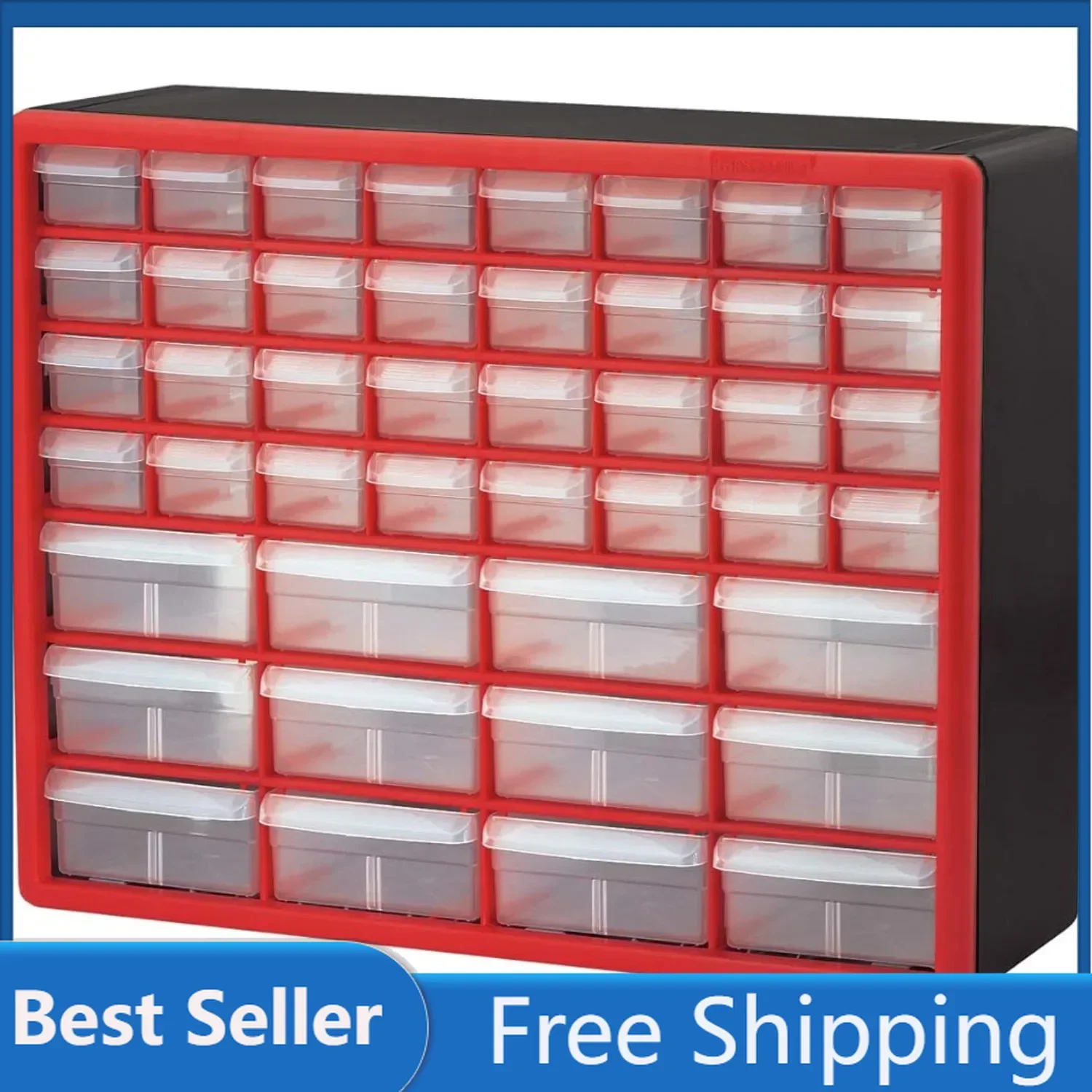 44 Drawer Plastic Parts Storage Hardware and Craft Cabinet, 20 W x 6 D x 16 In H, Red