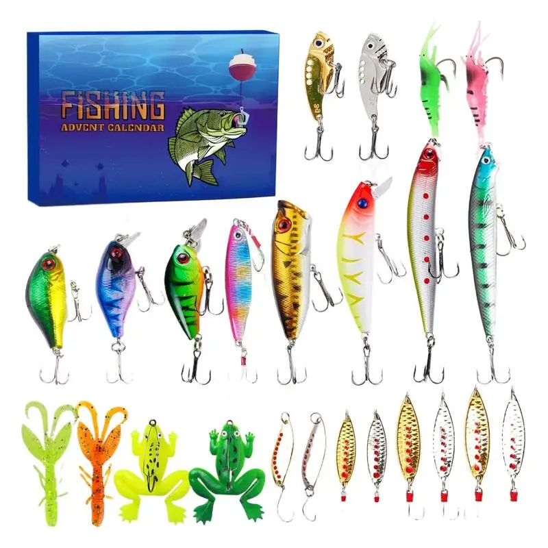 Advent Calendar Fishing Lures 2024 Countdown Lake Fishing Tackle Kit Box Creative Freshwater Trout Lures Kit Attracting Big Bass