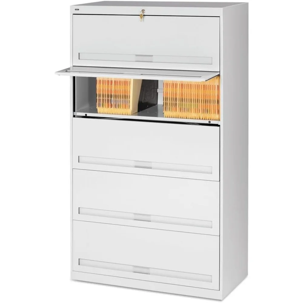 

Closed holder lateral file, 30 D x 8 W x 6 H inches, rigid all-steel frame and shelving structure, space-saving material