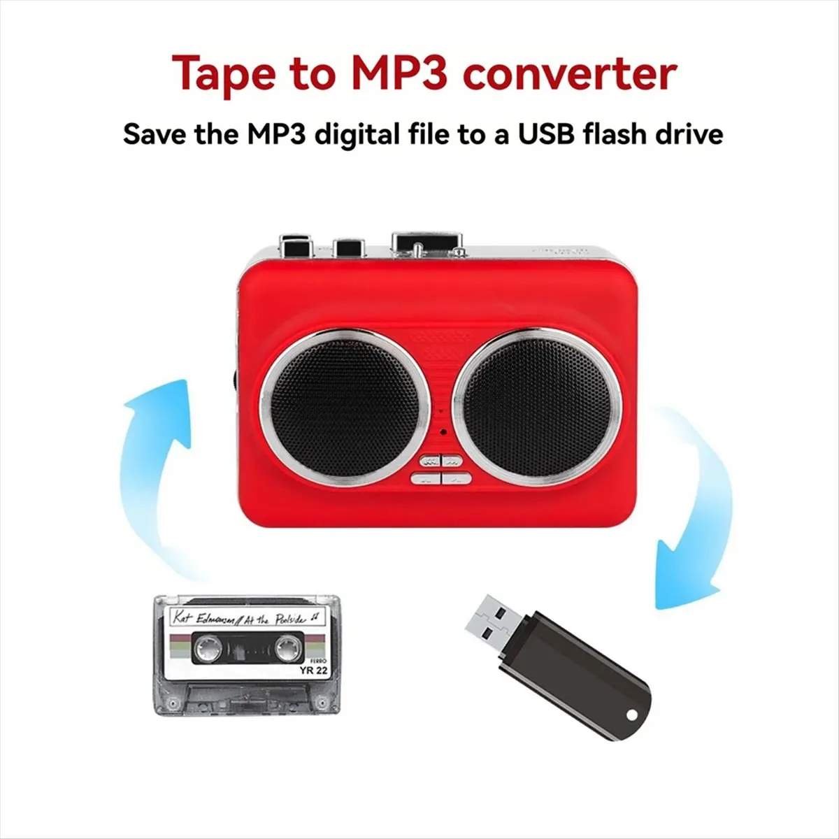 RECOMENDAR】USB Cassette Player Music Tape to MP3 Converter Plug and Play Cassette Tape Player Convertor with Dual Speaker Black