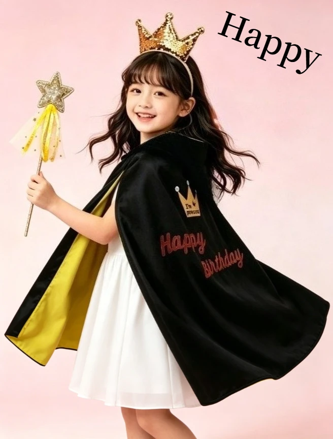 

Kids Birthday Dress-Up Set: Crown Headband Fairy Wand Cape Princess Party Photo Props for Children Celebrations Carnival