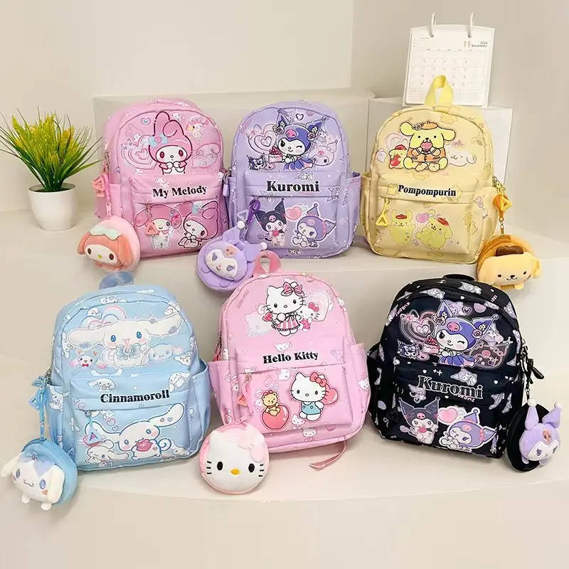 

Рюкзак Kuromi & Cinnamoroll с портмоне, школьный рюкзак с героями мультфильмов Hello Kitty, повседневный дорожный рюкзак для девочек для ежедневного использования
