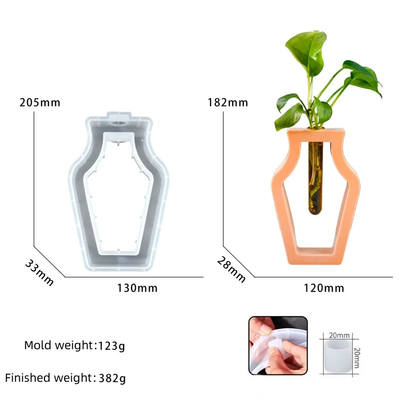 DIY 6pcs Skeletonized Hydroponic Test Tube Flower Vase Silicone Mold Gypsum Ornament Epoxy Resin Mold Home Decoration Storage