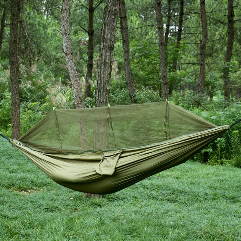 Outdoor Camping Portable Hanging Sleeping Single and Double Travel Hammock with Mosquito Net