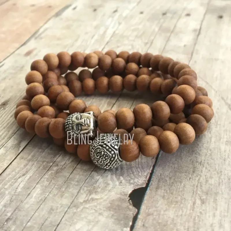 5pcs Sandalwood 108 Mala Beads Bracelet Om Buddha Bead Wood Prayer Yoga Meditation Necklace Jewelry Women Japamala Hippie