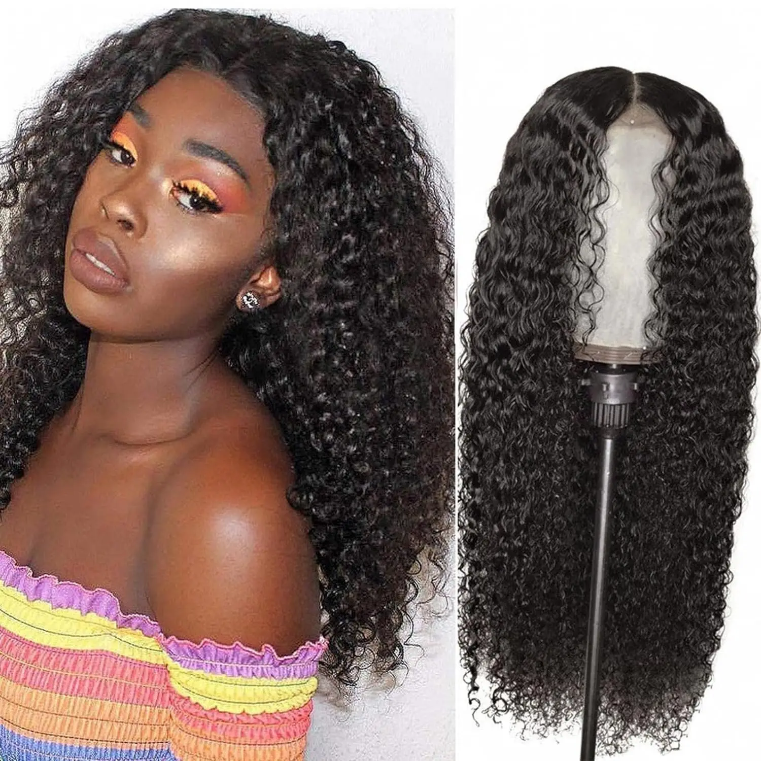 20-30 Inch Corn Perm Long Curly Synthetic Wig Small African Wig, HD Natural Color Black Women's Curly Wig Valentine's Day Wig