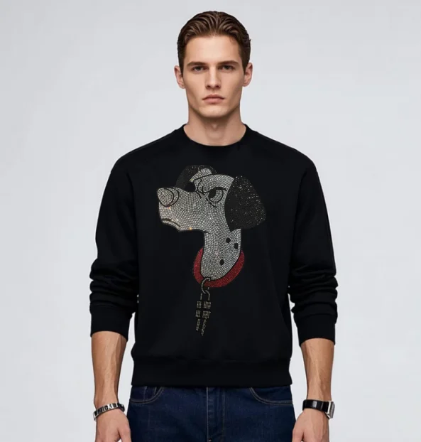 

Rhinestone BORUNKE Men Fashion pullover Sweatshirt men Streetwear pullover