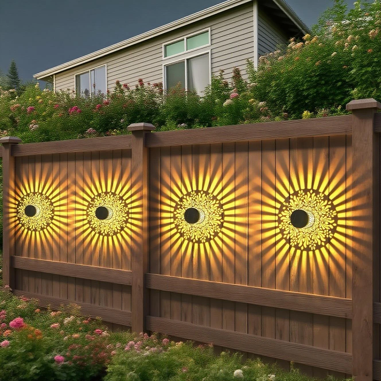 عبوة من مصابيح الحائط الفاوانيا الشمسية - تصميم الفاوانيا المجوفة، إضاءة ديكور للحديقة الخارجية، ضوء حديدي للفناء، هدية للحفلات #5