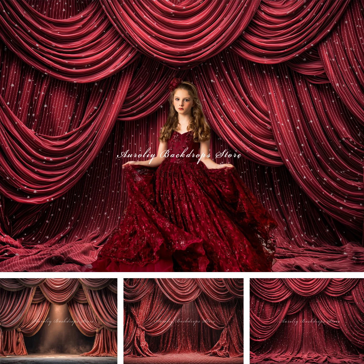 Burgundy  Red Curtain Backdrops Child Baby Photo Props Adult Kids Decors Theater Stage Photography Studio Backgrounds