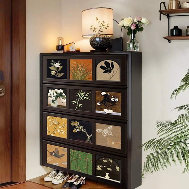 

Multi-layer entrance storage cabinet integrated against the wall shoe rack ultra-thin and extremely narrow