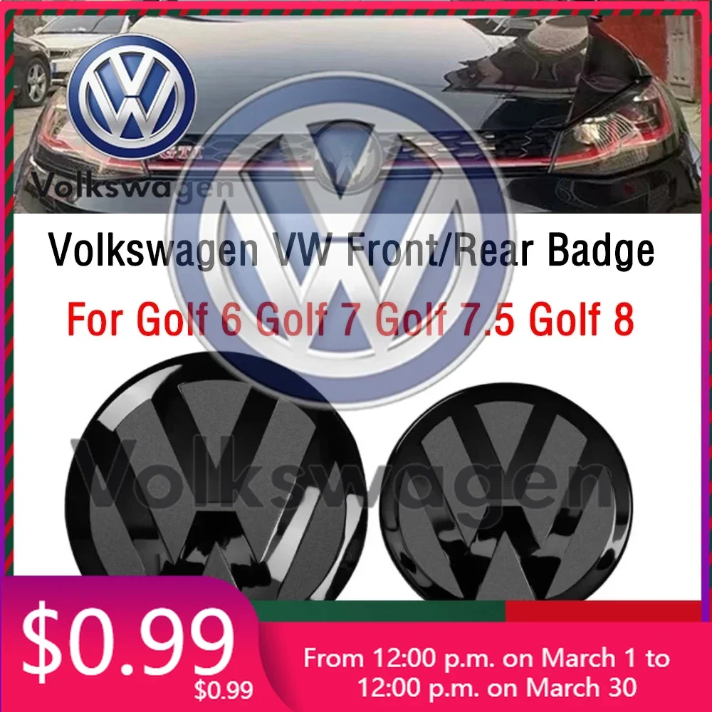 

For VW Volkswagen Car Sticker 2pcs Front and Rear Emblem For VW Golf 6/Golf 7/Golf 7.5/Golf 8 Not Affect ACC Modified Black
