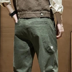 Maden Vintage Heavyweight Khaki Army Green Casual Pants Twill Cotton Straight Pants 2024 Autumn Men's Workwear Classic Trousers