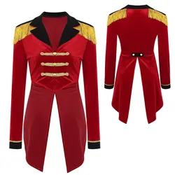Women Circus Costume Velvet Tuxedo Vintage Coat Showman Tailcoat Jacket Ringmaster Blazer Halloween Carnival Fancy Dress Uniform