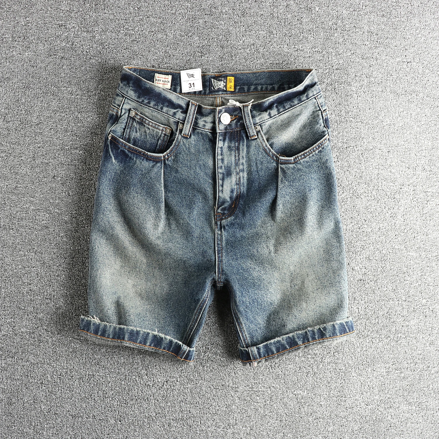 

2025 Summer New American Retro Denim Cargo Shorts Men's Fashion 80% Cotton Washed Make Old Loose Straight Casual 4-point Pants