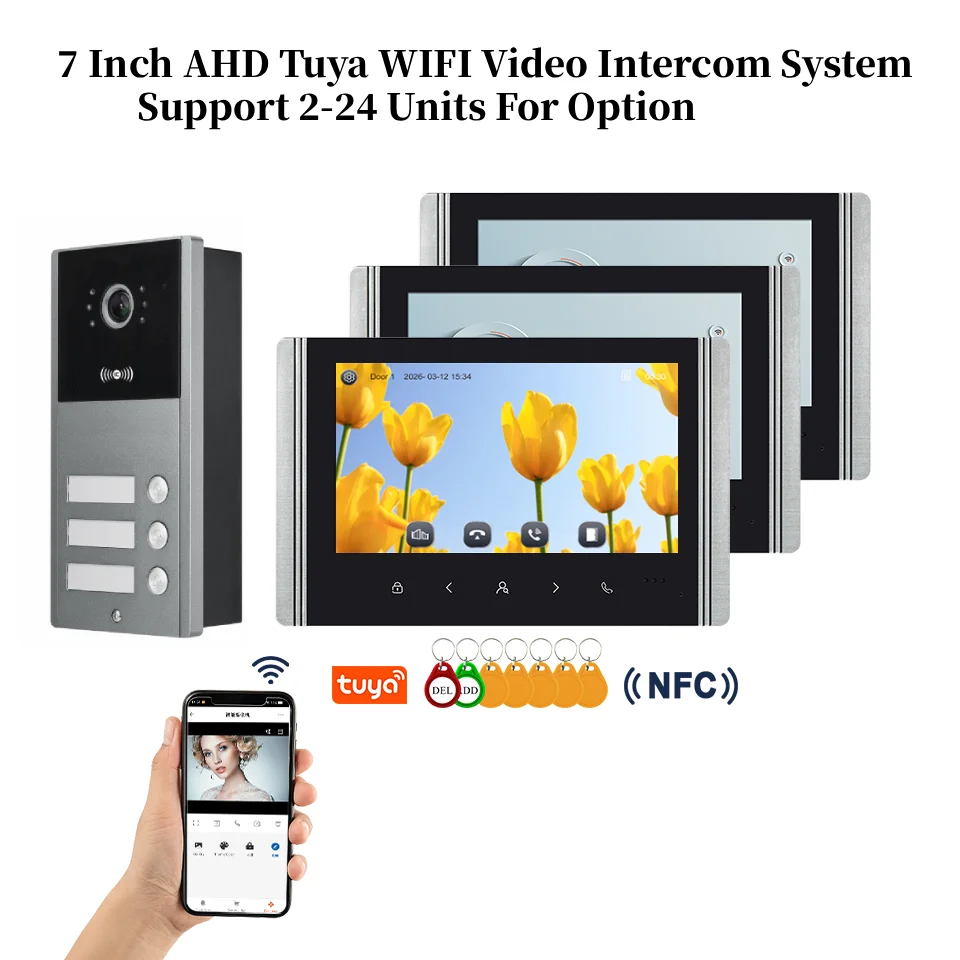 

Tuya Wifi Video Doorbell System AHD 1080P 7inch Video Door Phone Building Video Intercom Kits For 2-12 Units Apartment
