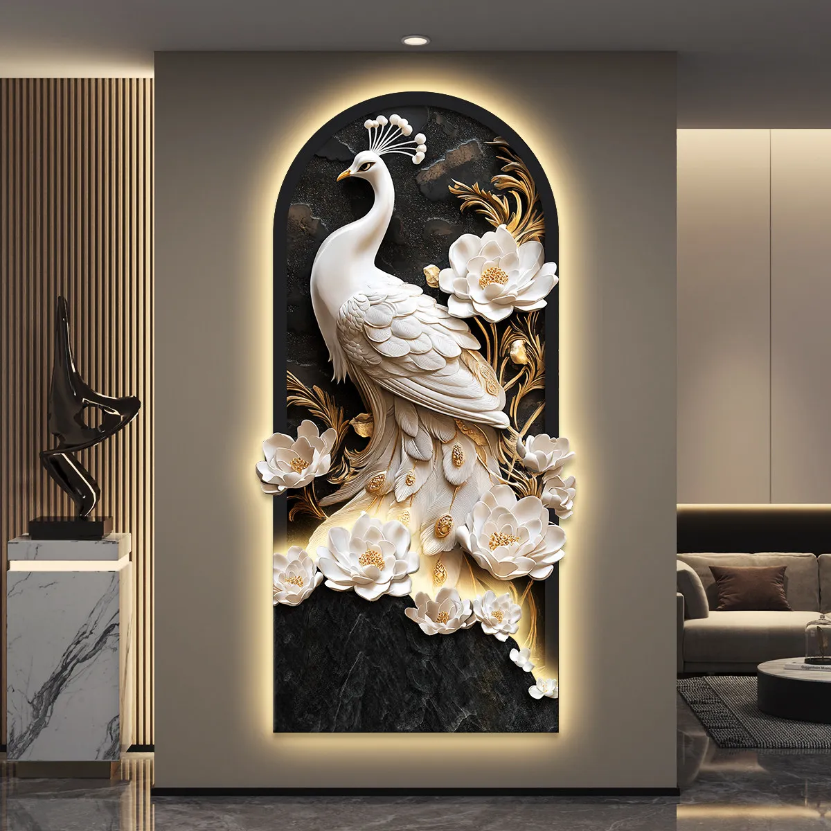 xx-Light Luxury Entrance Foyer Led Decorative Painting Peacock Home Decoration Living Room Sofa Bedroom Corridor Mural Light
