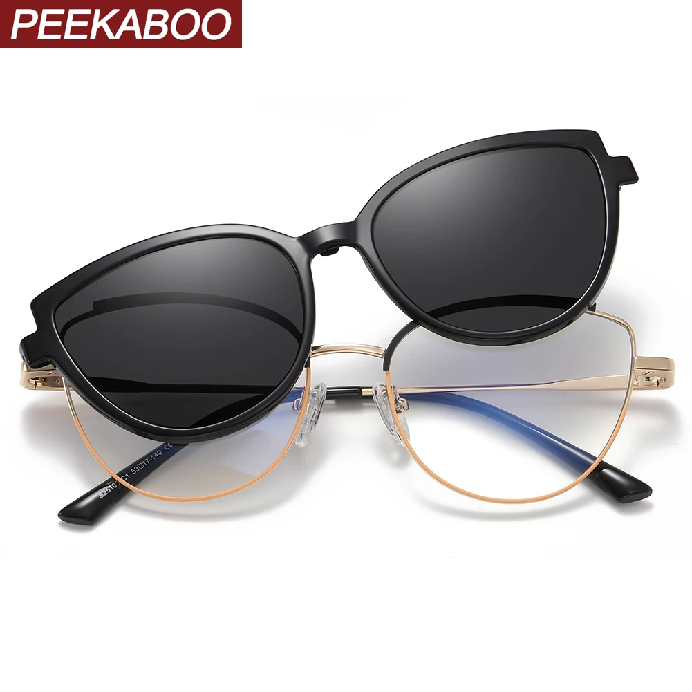 

Peekaboo magnetic polarized sunglasses for women TR90 fashion clip on cat eye glasses blue light metal leopard brown outdoor