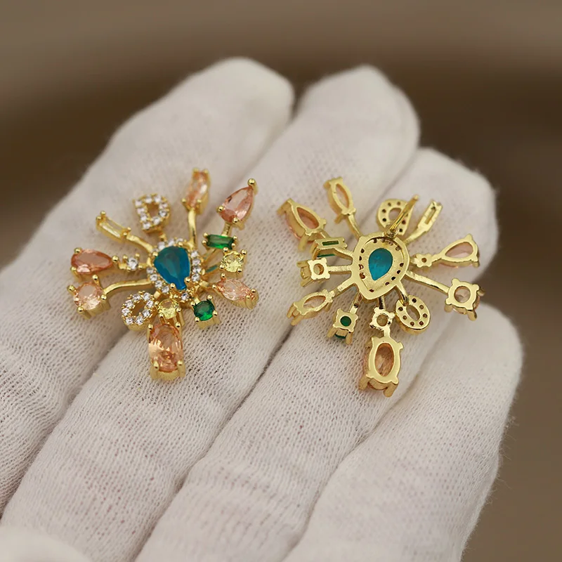 New Sight Design Multicolor Crystal Flower Stud Earrings for Women Fashion Brand Jewelry Irregular Zirconia Earrings