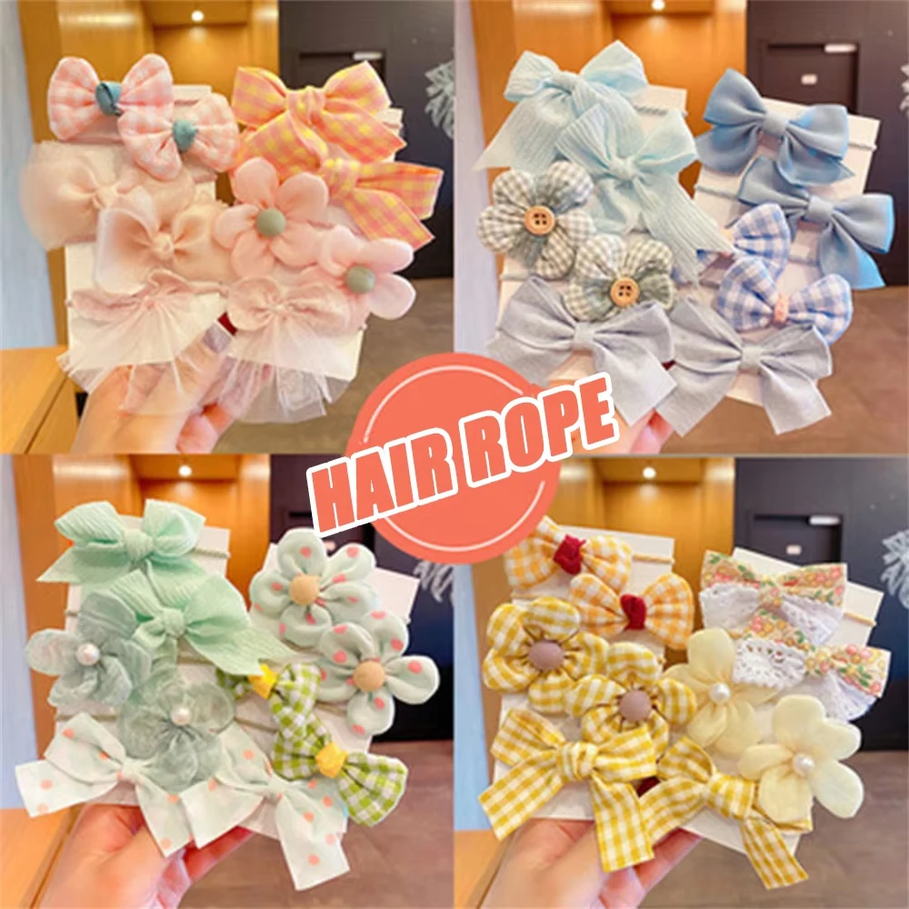 

10Pcs/set Children Cute Flower Elastic Hairband Cloth Bowknot Hair Ties Girls Baby Ponytail Holder Hair Bands Hair Accessories