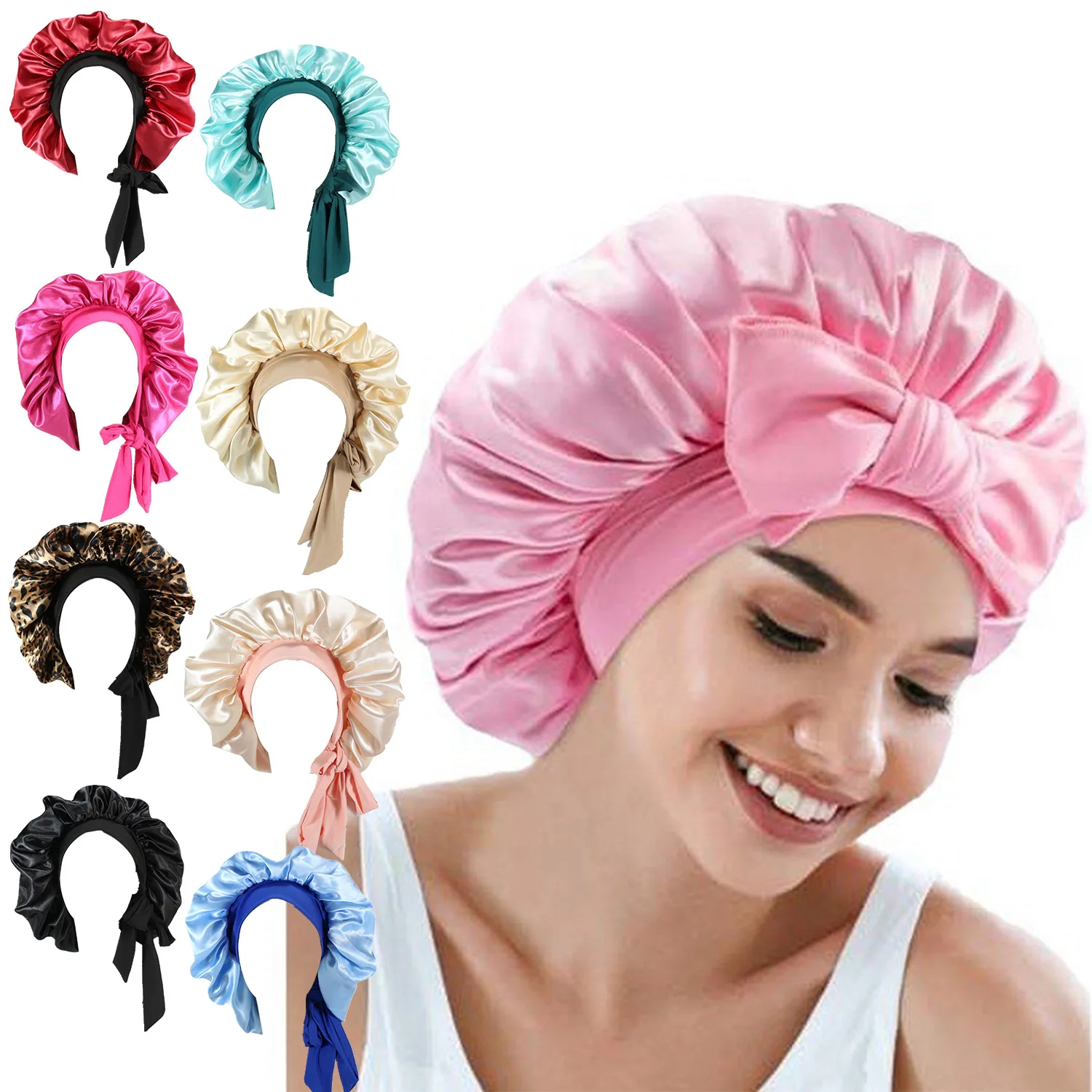 

Women's Fashion Bonnet Soft Silk Smooth Double Layered Button Adjustable Hair Hat For Daily Home Comfortable Sleep Hat