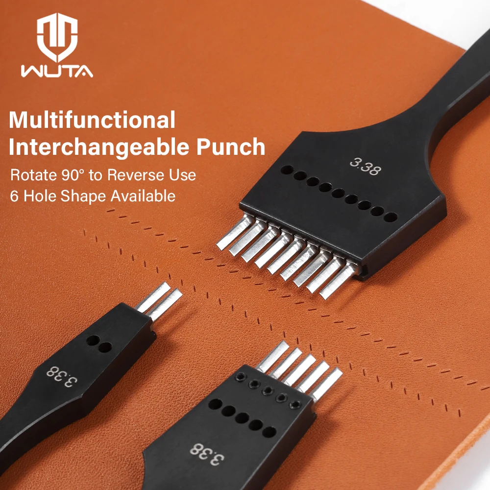 WUTA 3G Leather Stitching Punch Head Replaceable Pricking Iron DIY Craft Tools-(French Hexagonal Hole + Round Hole Chisel Head)