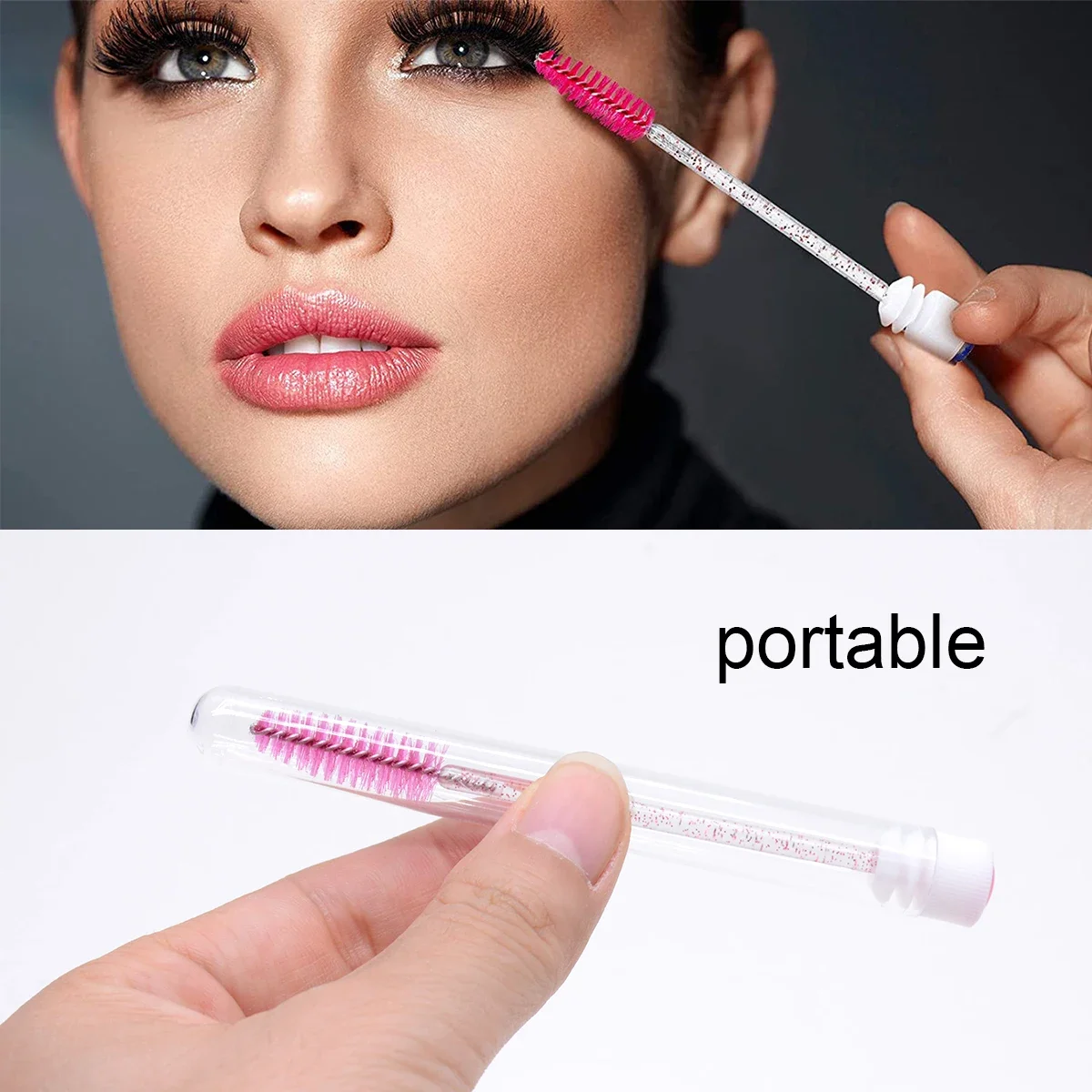 Tubo a prueba de polvo, varitas reutilizables para rímel, aplicadores de maquillaje reemplazables, herramientas, 50 Uds., cepillo de pestañas con 20 Uds. De contenedores