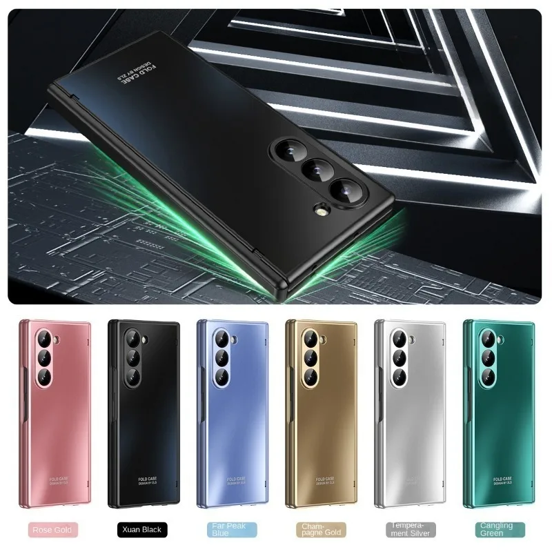 Electroplated Hard Shell Phone Case for Samsung Galaxy Z Fold 6 5 4 3 Fold6 Fold5 Fold4 Fold3 Hinge Protection Shockproof  Cover