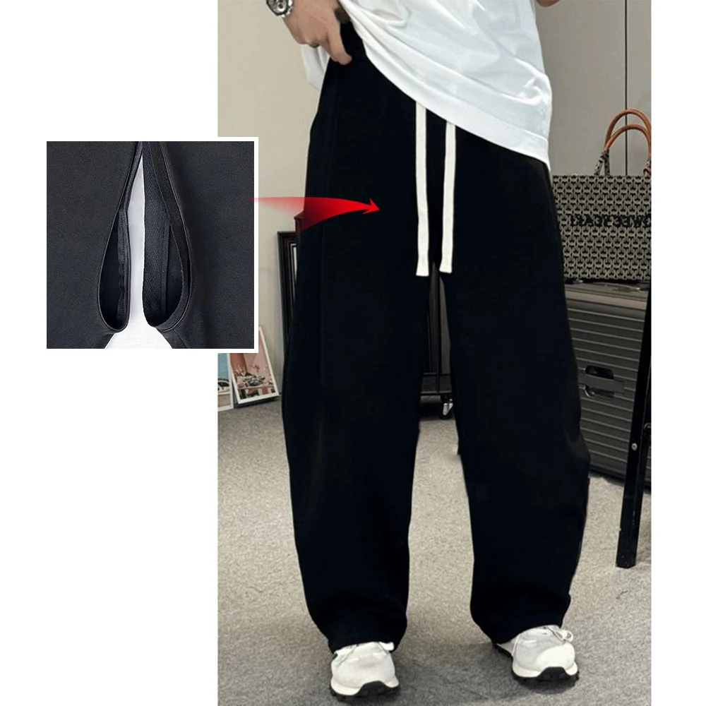 Scimitar Red Wide Leg Pants Men's Long Pants Loose Casual Straight Invisible Open Crotch Outdoor Sex Slacks Trend Sweatpants