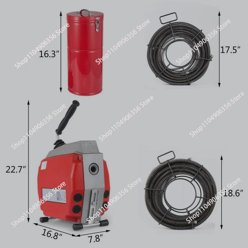 690W Commercial Drain Cleaner, Sectional Pipe Cleaning Machine Equipped with 16mm & 22mm Cables