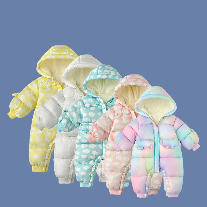Bellbell Winter Newborn Girl Romper Hooded Thicken Warm Infant Baby Girls Bodysuit Loose Plus Velvet One-piece Jumpsuit for Kids