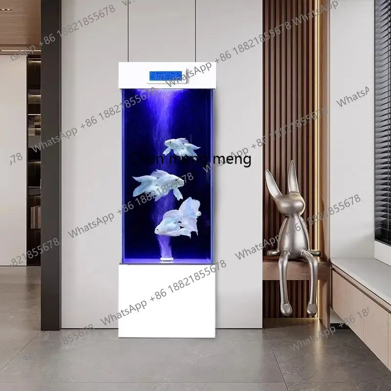 

Small living room filter oxygen generator ultra-white glass TV cabinet next to ecological goldfish tank