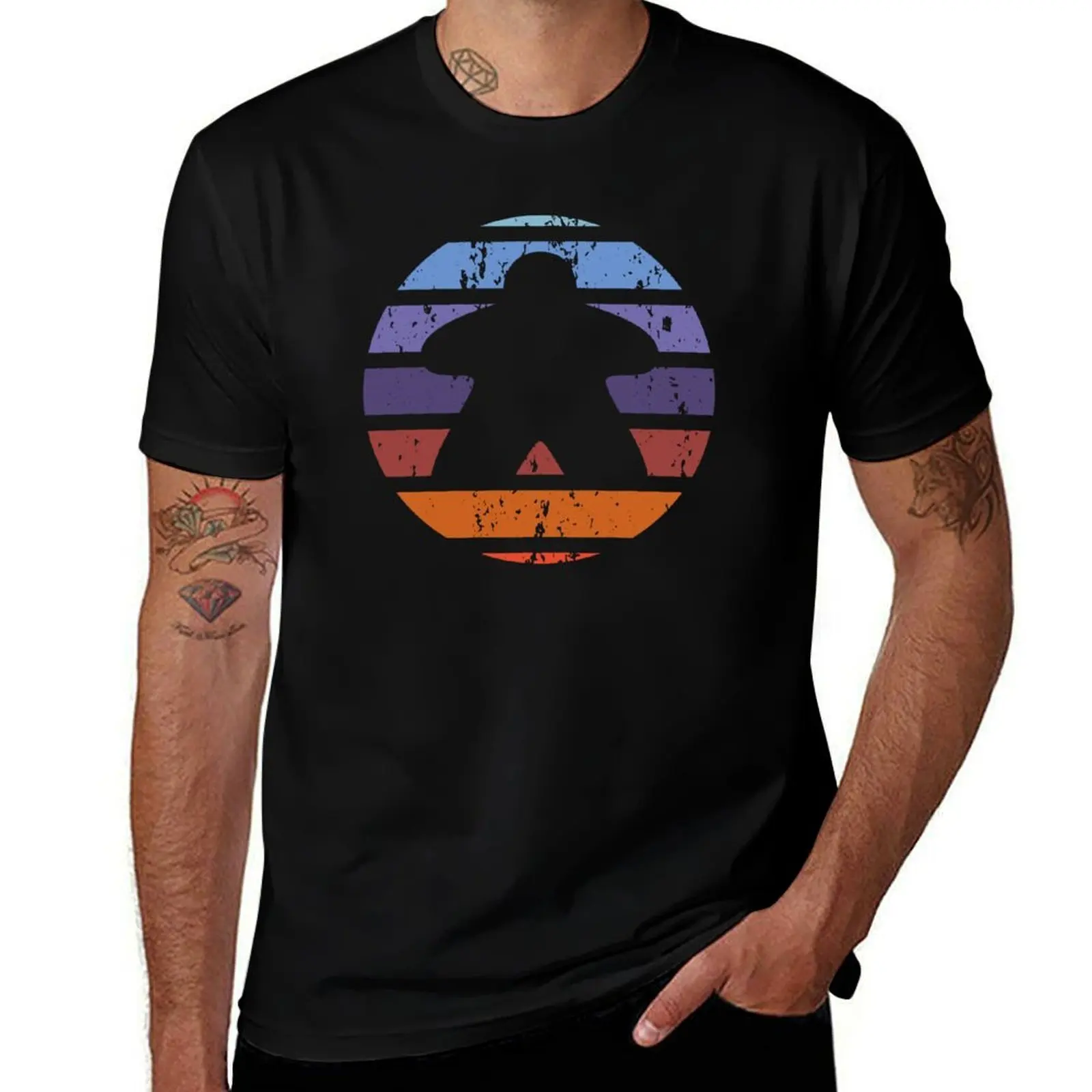 Sunset Vintage Retro Board Game Meeple T-Shirt man t shirts graphic t shirt personalised T-Shirt