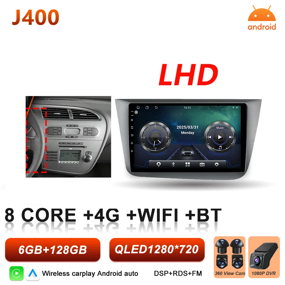 Android 16 autoradio Carplay voor Seat Altea 5P Toledo 3 2004 - 2015 Auto multimediaspeler stereo BT intelligente systemen scherm