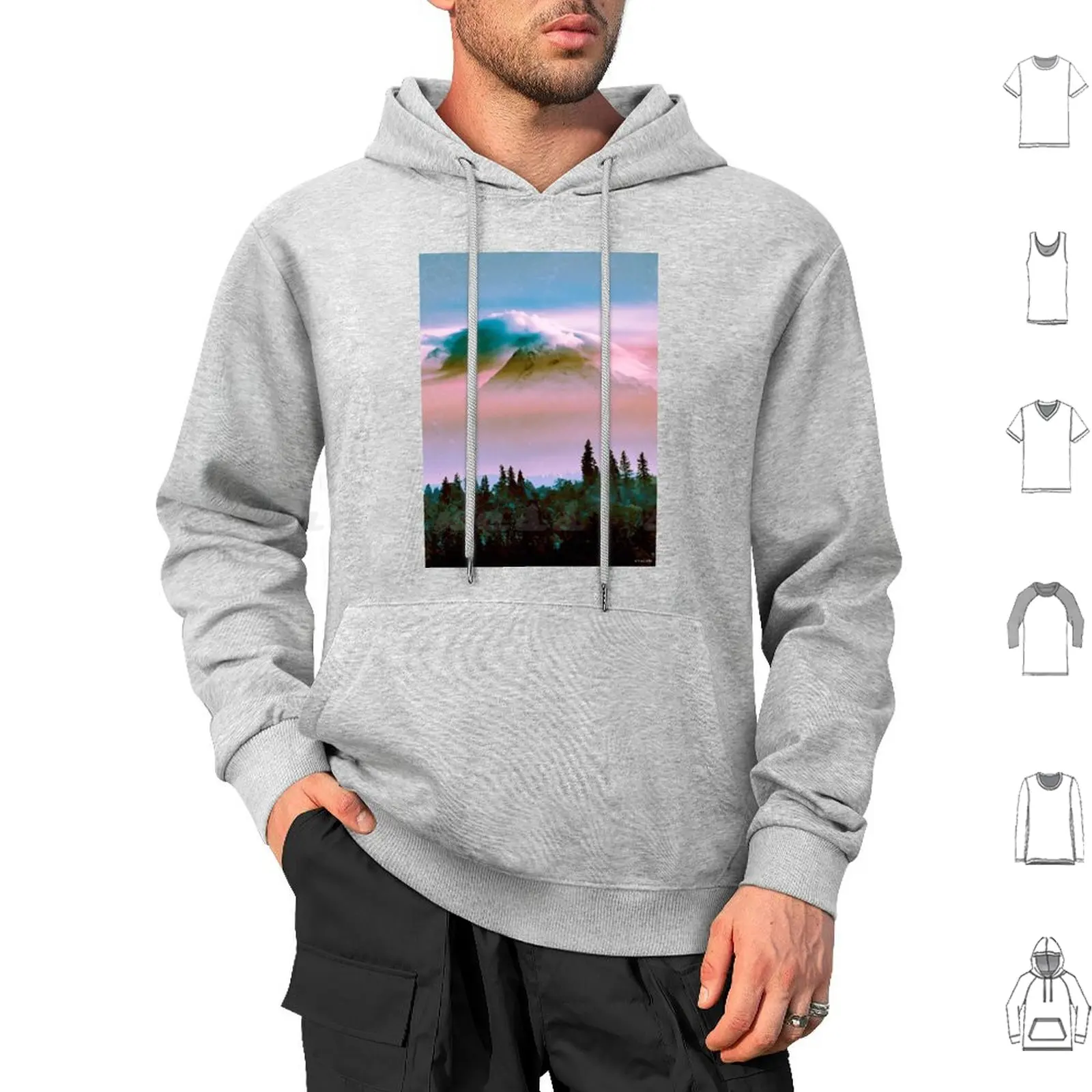 

Mountains-Mt. Hood Pink Sunset Hoodies Long Sleeve Forest Blue Mountain Mountains Foggy Forest Woodland Mist Trees