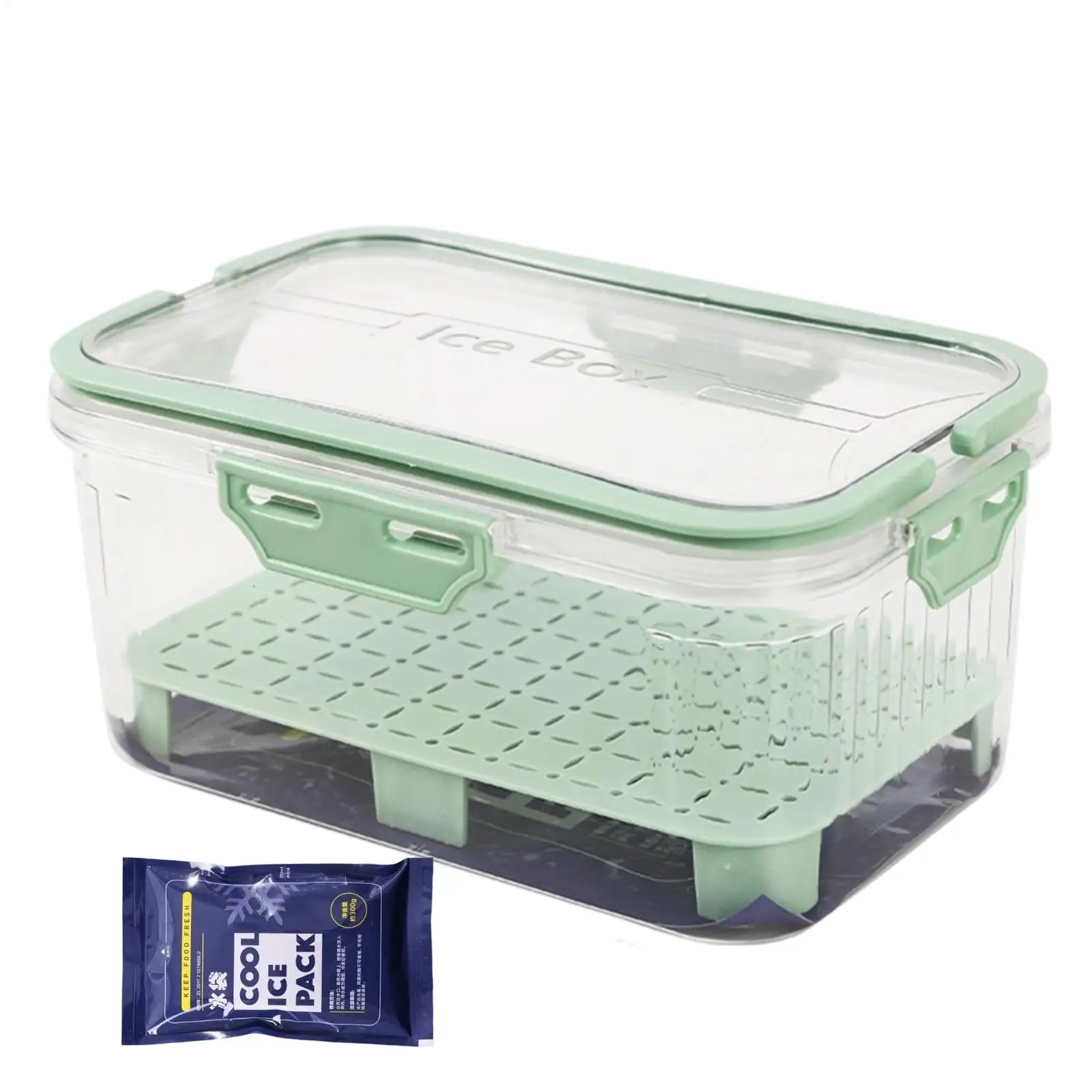2-Layer Large Fruit Saver Container For Fridge, PET Clear Storage Box With Ice Pack, Keep Fresh For Berry Salad Lettuce